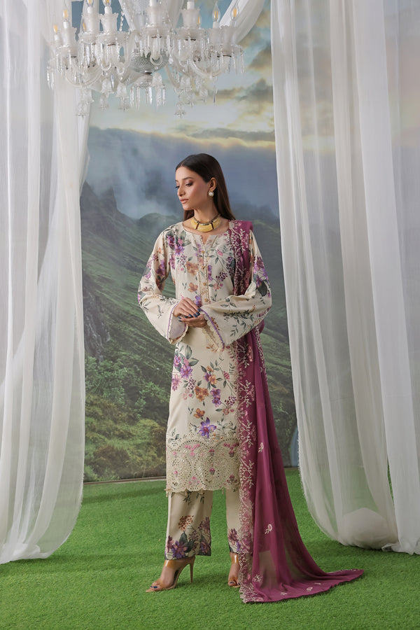 RAJBARI – Unstitched 3-Piece Premium Heavy Chiken-Kari & Cutwork Embroidered