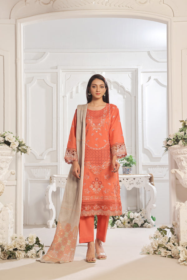SAFFIRA – (Unstitched 3-Piece) Premium Embroidered Chicken-Kari Slub Lawn Collection