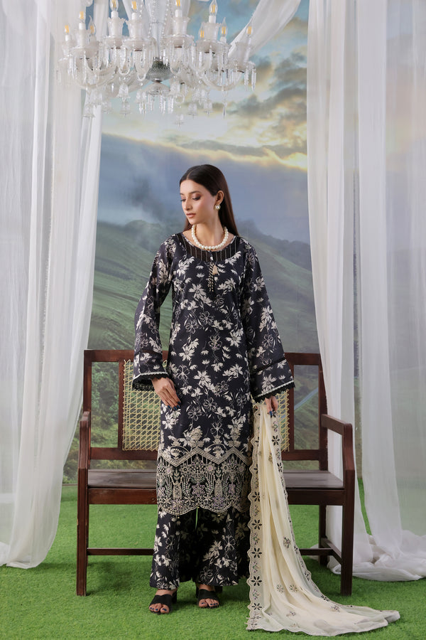 RAJBARI – Unstitched 3-Piece Premium Heavy Chiken-Kari & Cutwork Embroidered