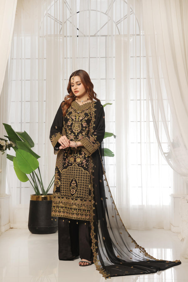 Lunching New 3-Piece Semi-Stitched Luxury Embroidered Chicken-kari With Boring Work Chiffon Collection