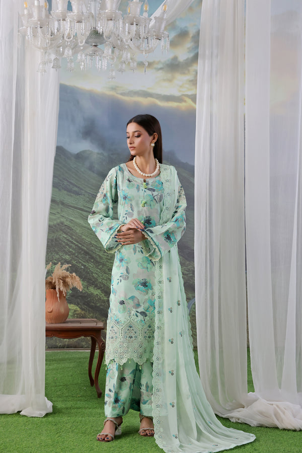 RAJBARI – Unstitched 3-Piece Premium Heavy Chiken-Kari & Cutwork Embroidered