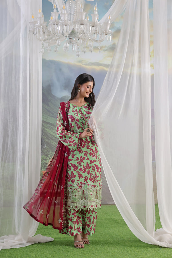 RAJBARI – Unstitched 3-Piece Premium Heavy Chiken-Kari & Cutwork Embroidered
