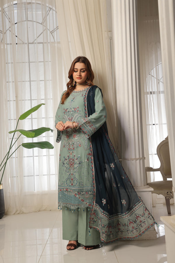 Lunching New 3-Piece Semi-Stitched Luxury Embroidered Chicken-kari With Boring Work Chiffon Collection