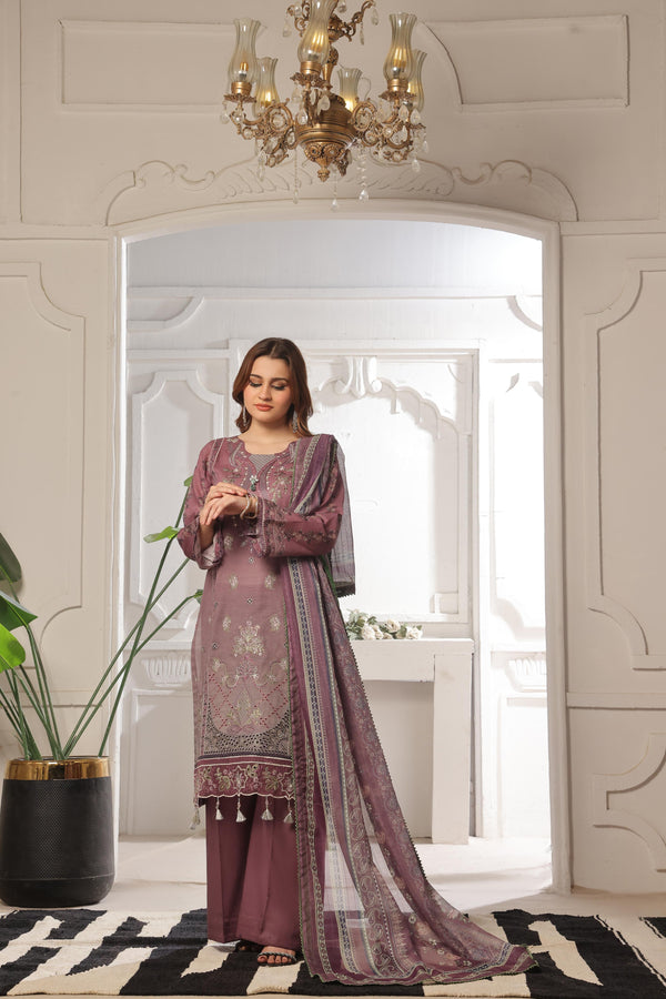 Launching New Un-Stitched  3 Pcs Premium Chiken-Kari Embroidered Digital Printed Bana Dora Lawn Collection