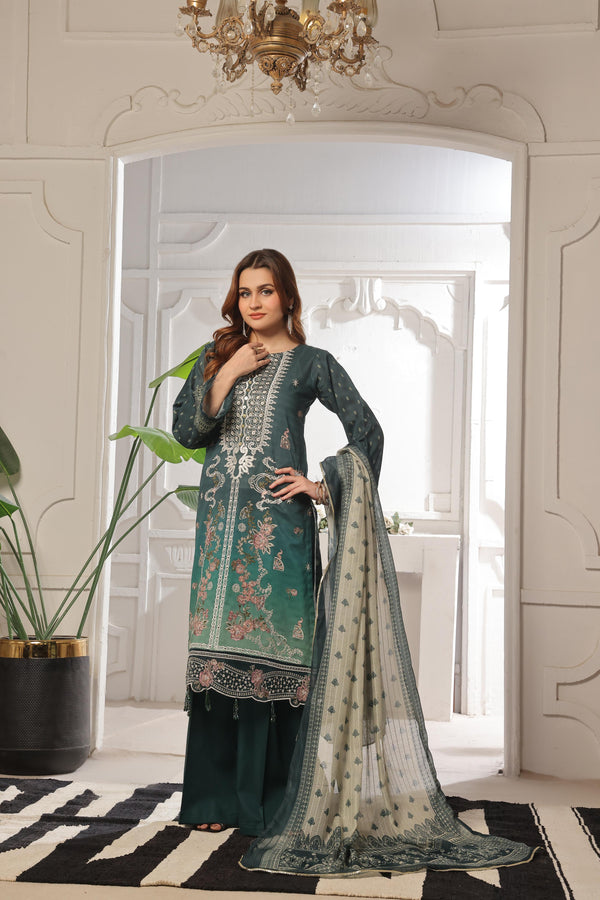 Launching New Un-Stitched  3 Pcs Premium Chiken-Kari Embroidered Digital Printed Bana Dora Lawn Collection