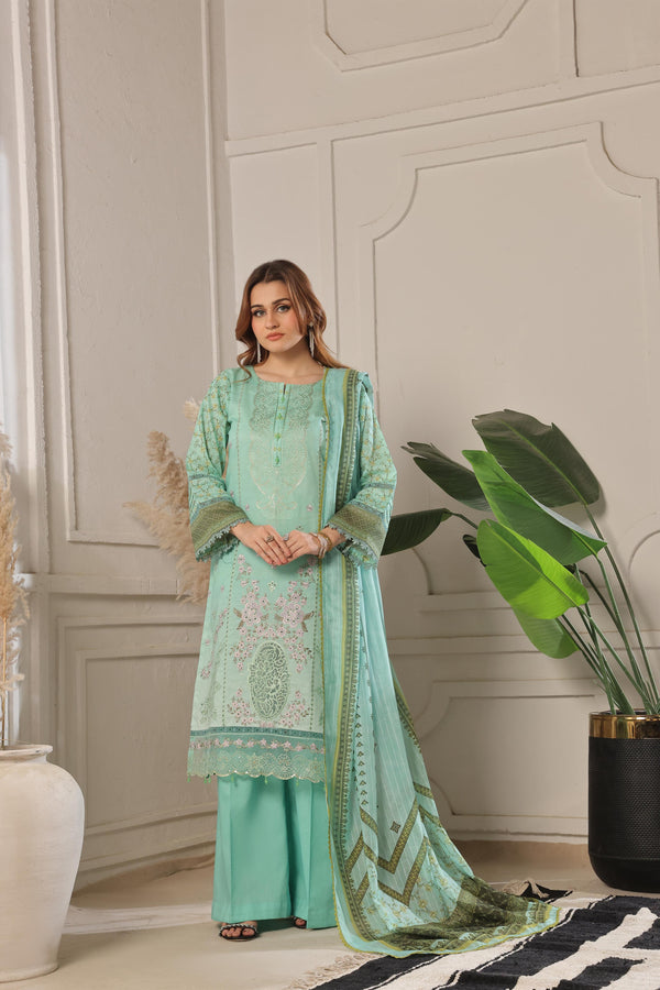 Launching New Un-Stitched  3 Pcs Premium Chiken-Kari Embroidered Digital Printed Bana Dora Lawn Collection