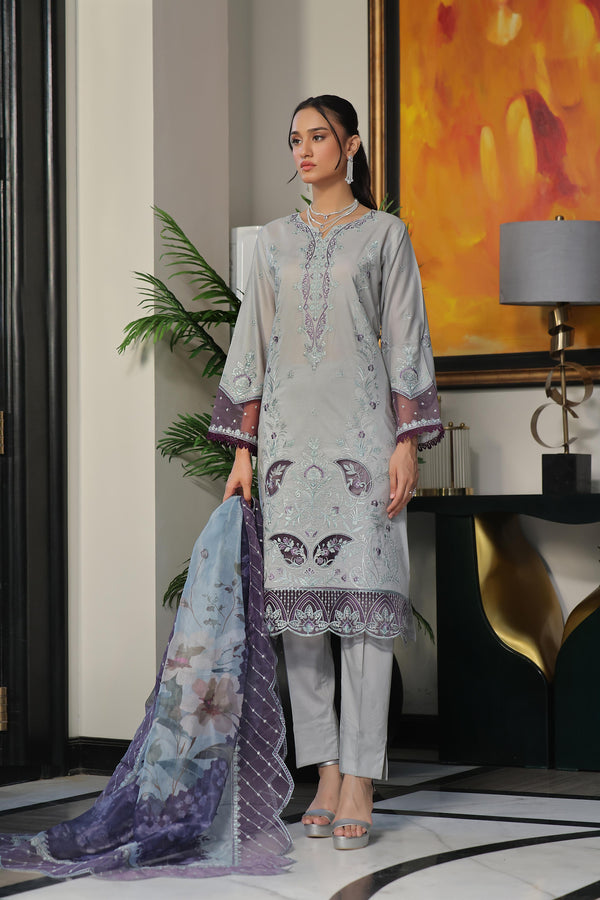 New Semi Stitched 3 Pcs Premium Boring Lawn Fancy Chikan-Kari & laserkari Embroidered Collection