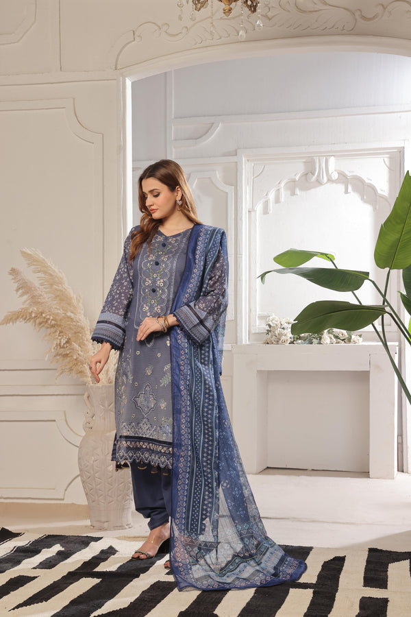 Launching New Un-Stitched  3 Pcs Premium Chiken-Kari Embroidered Digital Printed Bana Dora Lawn Collection