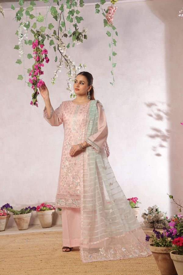 New Semi-Stitched  3 Pcs Premium Embroidered Chicken-Kari Jacquard Lawn Collection