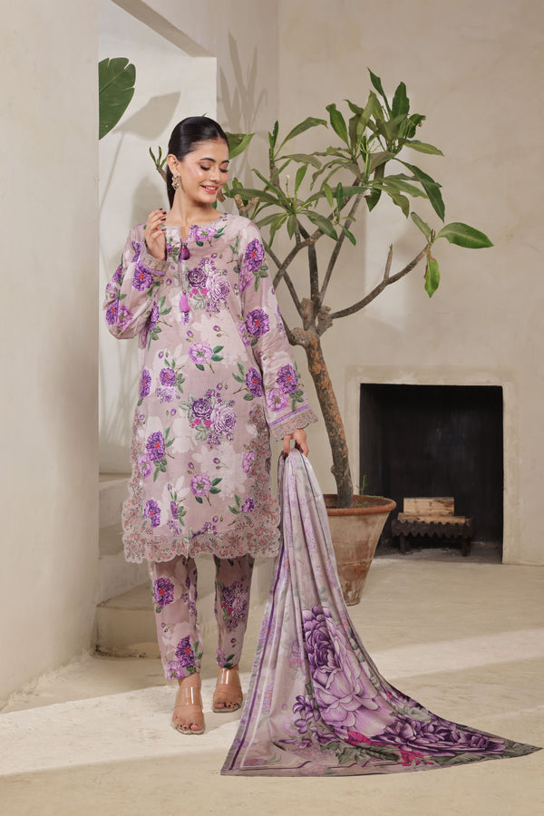 AROOBA – A Fusion of Digital Elegance | Stitched Digital Printed & Embroidered Lawn Collection with Voil Dupatta by AL UMER TEXTILE
