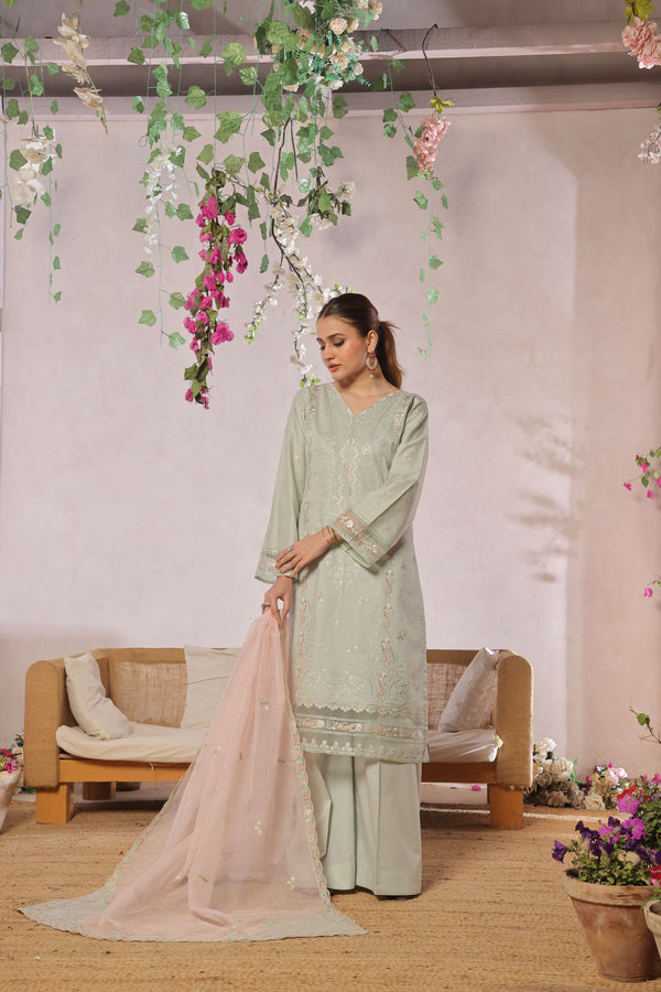New Semi-Stitched  3 Pcs Premium Embroidered Chicken-Kari Jacquard Lawn Collection