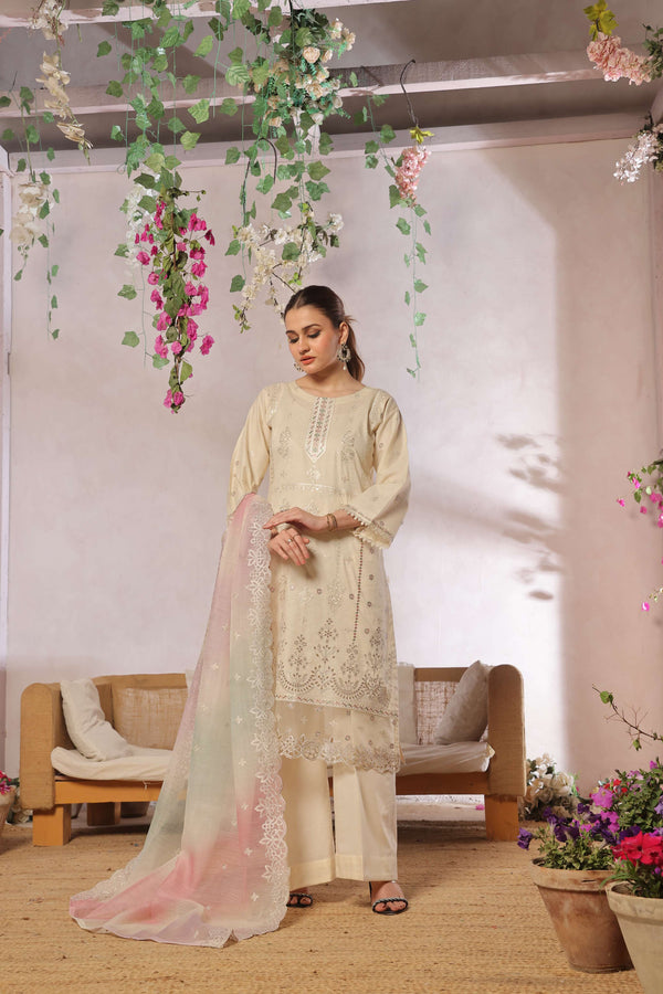 New Semi-Stitched  3 Pcs Premium Embroidered Chicken-Kari Jacquard Lawn Collection