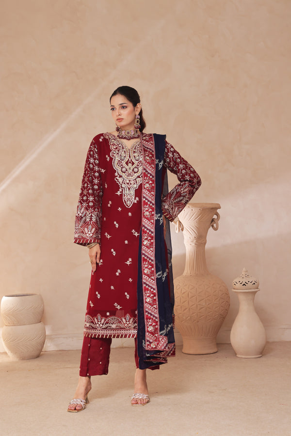 AZRINA – Semi-Stitched 3-Piece Luxury Embroidered Chiffon
