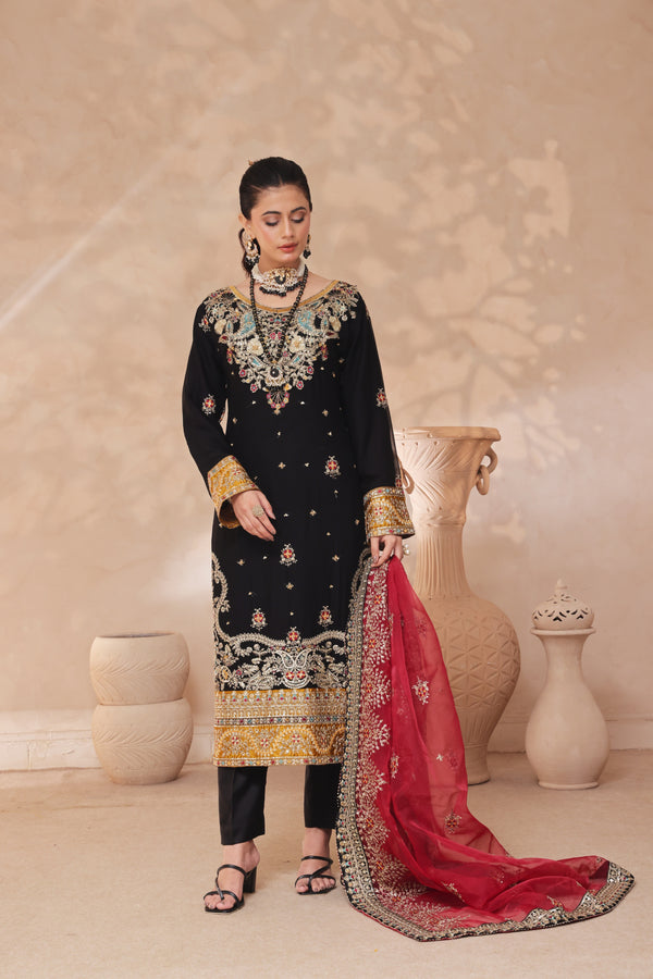 AZRINA – Semi-Stitched 3-Piece Luxury Embroidered Chiffon