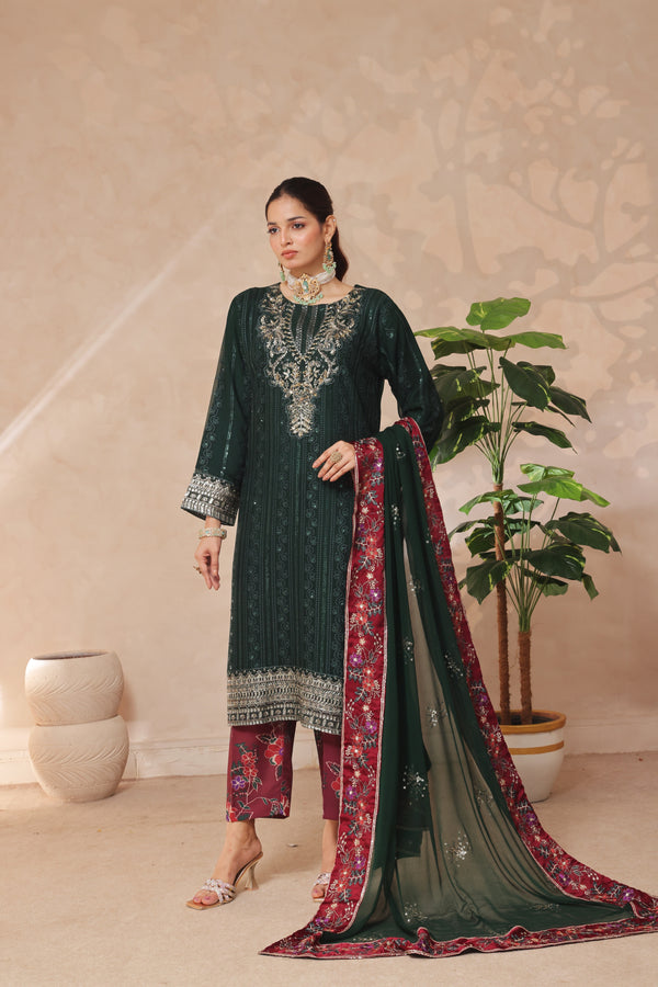 AZRINA – Semi-Stitched 3-Piece Luxury Embroidered Chiffon