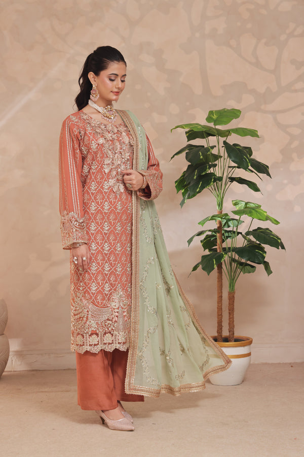 AZRINA – Semi-Stitched 3-Piece Luxury Embroidered Chiffon