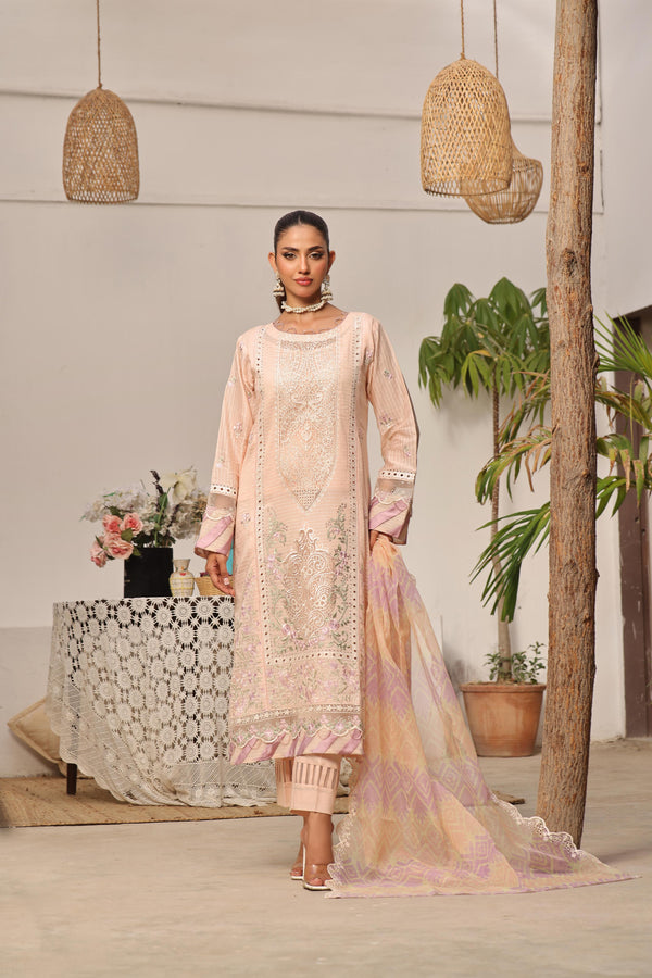 New Semi Stitched 3 Pcs Embroidered Viscose Zari Collection