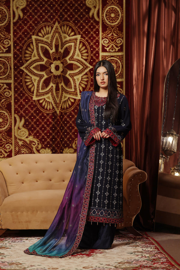 New Semi-Stitched 3 PC Embroidered Luxury Chiffon Collection