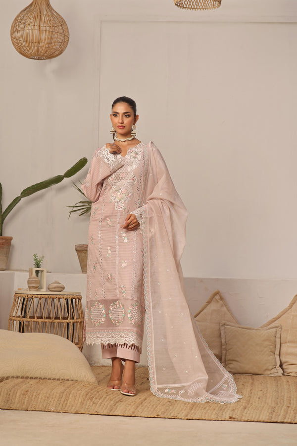 New Semi Stitched 3 Pcs Embroidered Viscose Zari Collection