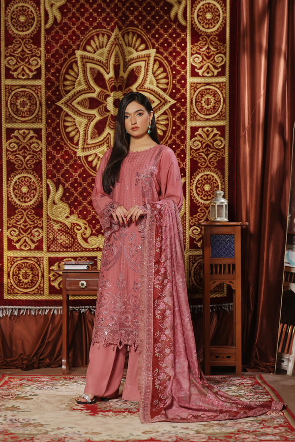 New Semi-Stitched 3 PC Embroidered Luxury Chiffon Collection