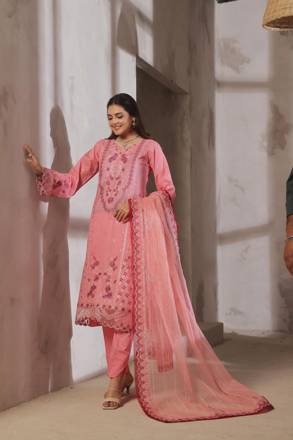 Launching New Semi-Stitched  3 Pcs Premium Embroidered Chicken-Kari Doriya Lawn Collection