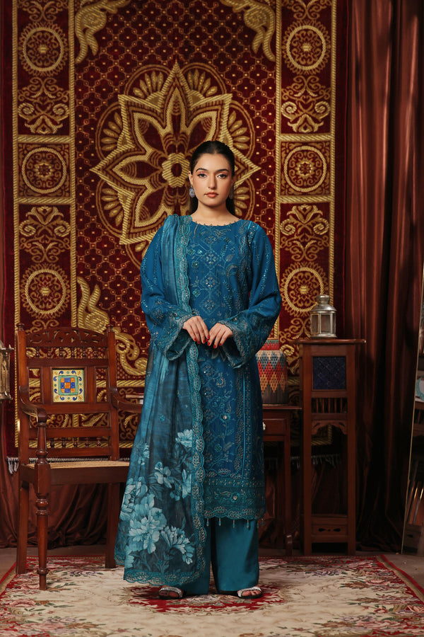 New Semi-Stitched 3 PC Embroidered Luxury Chiffon Collection