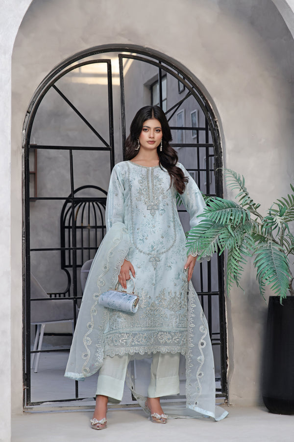 NAAIRA Semi-Stitched 3-Piece Luxury Embroidered Organza Clutches Collection