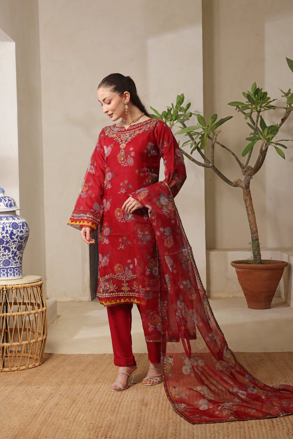 GUL BANO – Stitched 3-Piece Embroidered Luxury Organza Collection