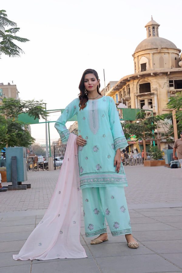 BASANT – Stitched Luxury Embroidered BanaDora Lawn Collection with Chiffon Dupatta & Embroidered Cotton Trousers