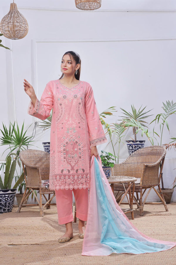 Launching New Stitched 3 Piece Embroidered Lawn Jacquard with Munnar Dupatta Collection
