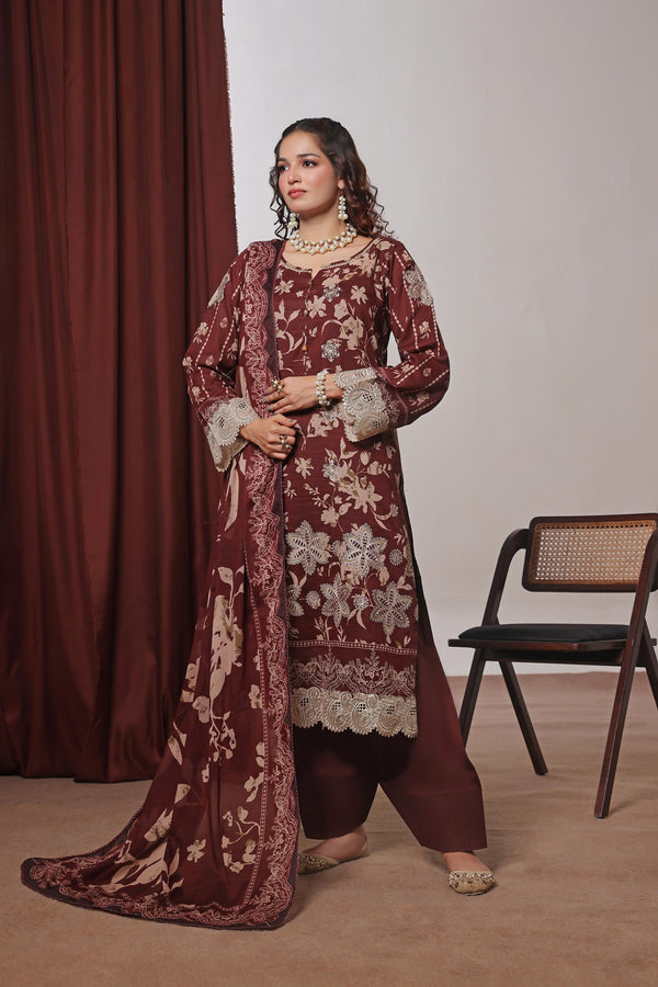 ZAHA - Unstitched 3-PCS Premium Luxury Chiken-Kari Embroidered Slub Digital Print Lawn Collection