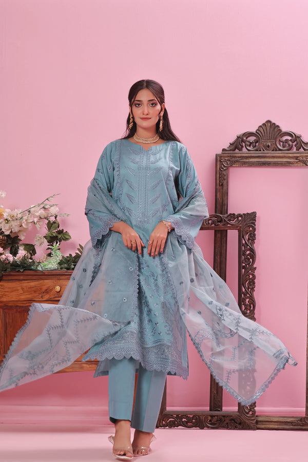 Semi Stitched LaserKari & Chikankari Embroidered Lawn