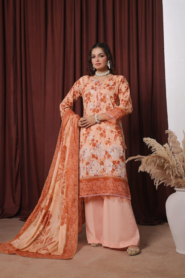 ZAHA - Unstitched 3-PCS Premium Luxury Chiken-Kari Embroidered Slub Digital Print Lawn Collection