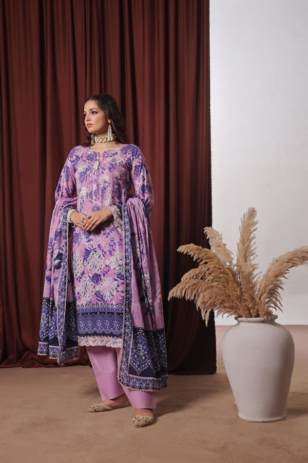ZAHA - Unstitched 3-PCS Premium Luxury Chiken-Kari Embroidered Slub Digital Print Lawn Collection