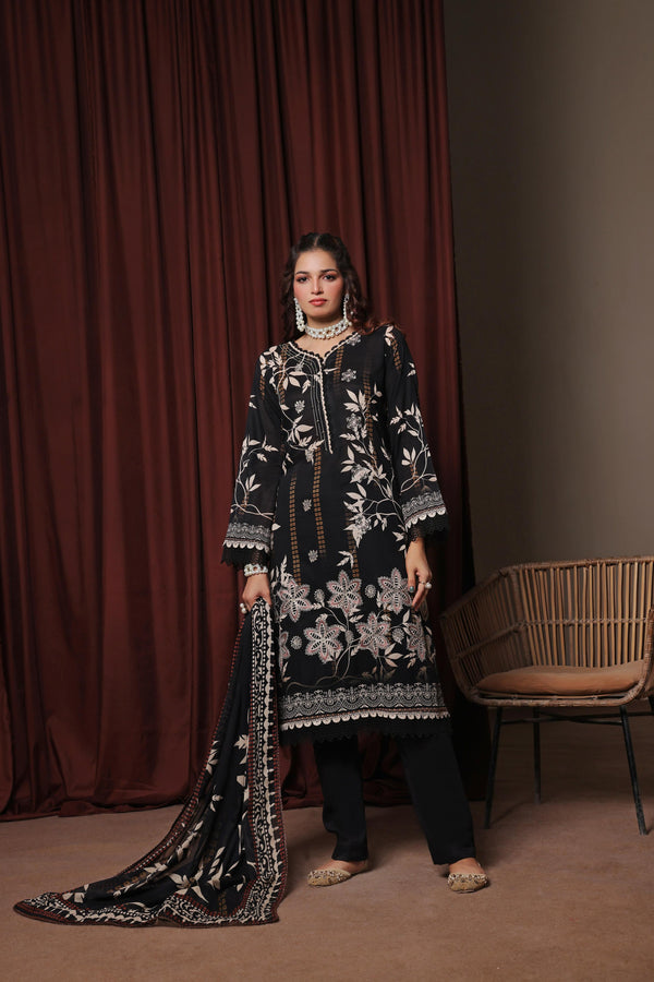 ZAHA - Unstitched 3-PCS Premium Luxury Chiken-Kari Embroidered Slub Digital Print Lawn Collection