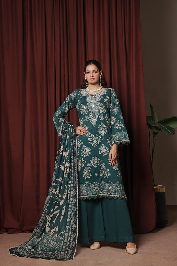 ZAHA - Unstitched 3-PCS Premium Luxury Chiken-Kari Embroidered Slub Digital Print Lawn Collection