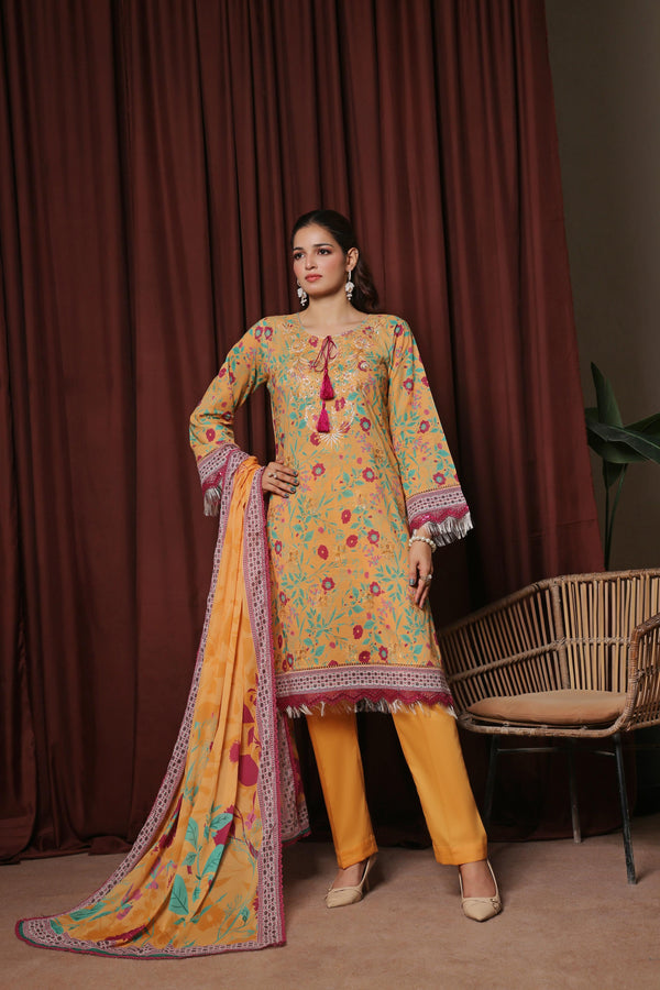 ZAHA - Unstitched 3-PCS Premium Luxury Chiken-Kari Embroidered Slub Digital Print Lawn Collection