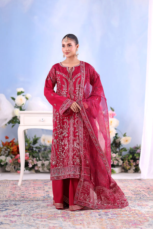 SHEHNAI – Unstitched Organza (Crimson Fuchsia)