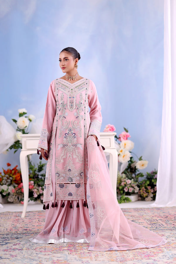 SHEHNAI – Unstitched Organza (Powder Rose)