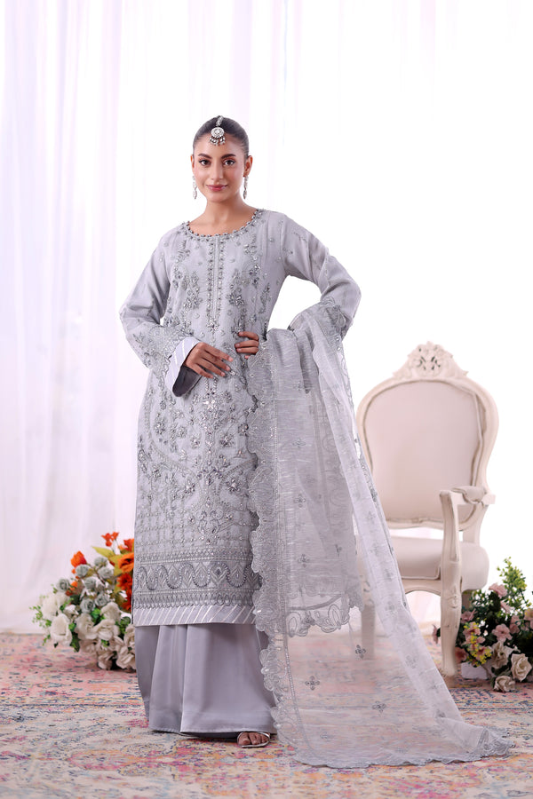 CHANDNI - Embroidered Aiyudiya Net (Lilac Ash)