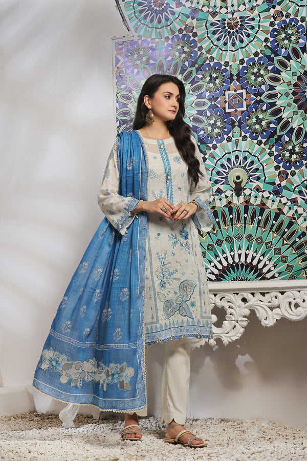 MEERAL- Un Stitched 3 Pcs Embroidered LaserKari Digital Printed Lawn