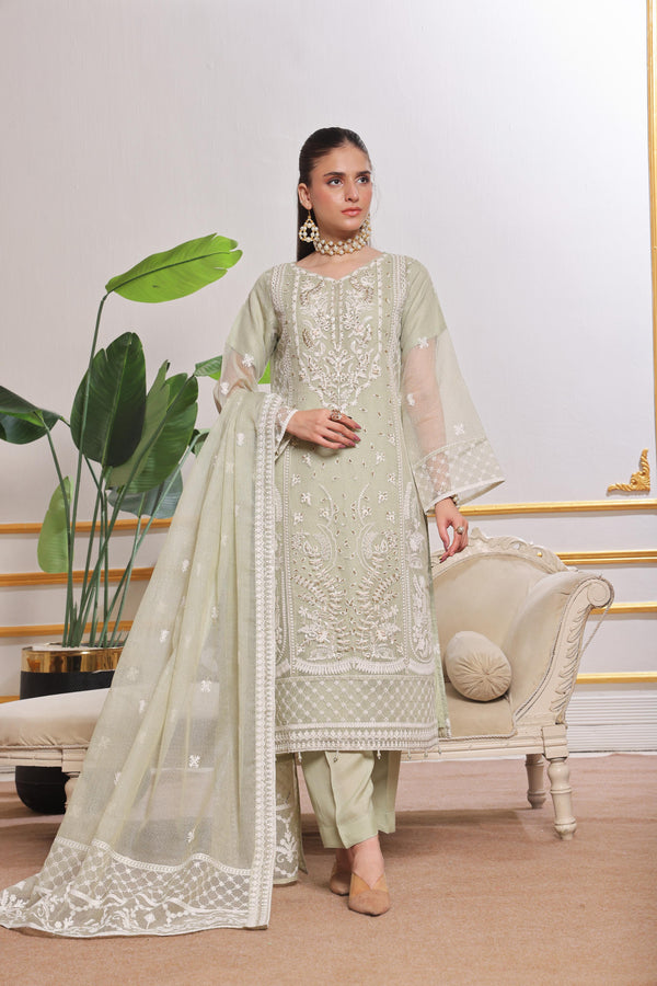 LOTUS – Refined Grace in Net Viscose | Semi-Stitched Aiyudiya Net Viscose Suit with Raw Silk Grip Trousers