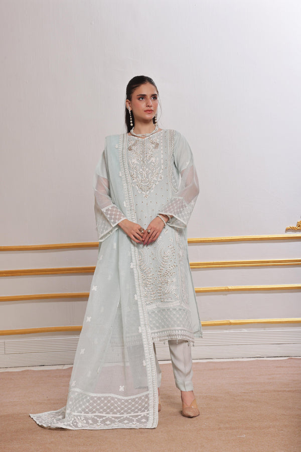 LOTUS – Refined Grace in Net Viscose | Semi-Stitched Aiyudiya Net Viscose Suit with Raw Silk Grip Trousers