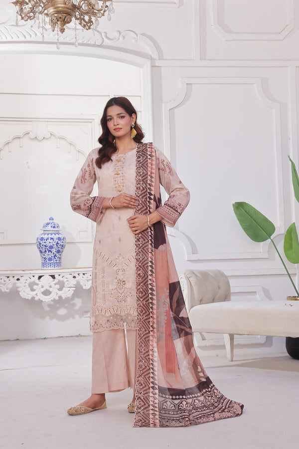 Launching New Un-Stitched  3 Pcs Premium Chiken-Kari & Cutwork Embroidered Digital Printed Lawn Collection
