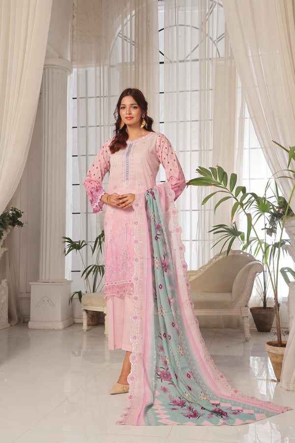 Launching New Un-Stitched  3 Pcs Premium Chiken-Kari & Cutwork Embroidered Digital Printed Lawn Collection