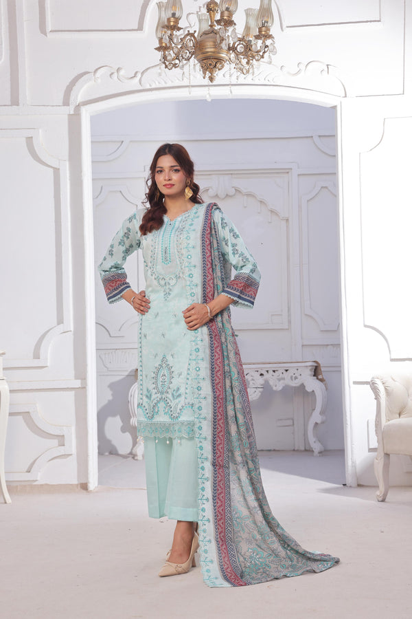Launching New Un-Stitched  3 Pcs Premium Chiken-Kari & Cutwork Embroidered Digital Printed Lawn Collection