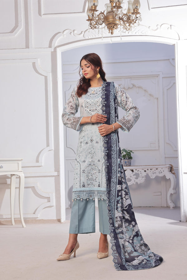 Launching New Un-Stitched  3 Pcs Premium Chiken-Kari & Cutwork Embroidered Digital Printed Lawn Collection