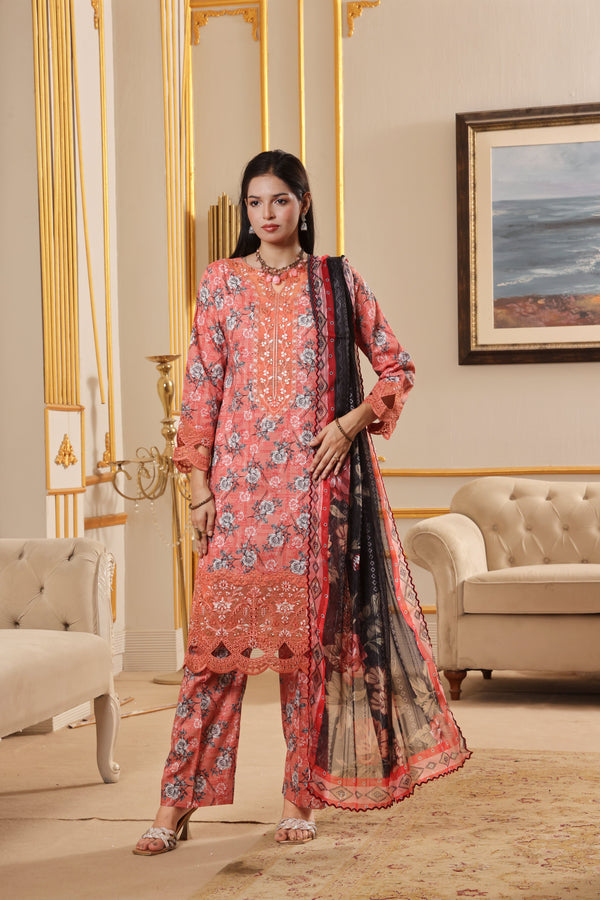 TITLIYAN – Stitched 3-Piece Fancy Embroidered Chikankari Lawn Dress