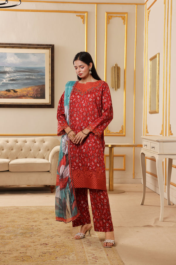 TITLIYAN – Stitched 3-Piece Fancy Embroidered Chikankari Lawn Dress