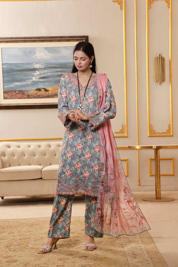 TITLIYAN – Stitched 3-Piece Fancy Embroidered Chikankari Lawn Dress